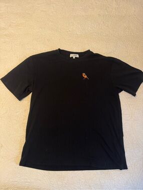 Black Short-Sleeve Crewneck T-Shirt with Small Orange Bird Motif